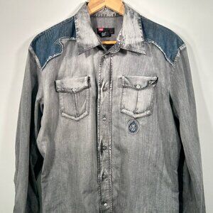 Diesel grey and blue stone-washed denim western shirt from the Spring/Summer 20